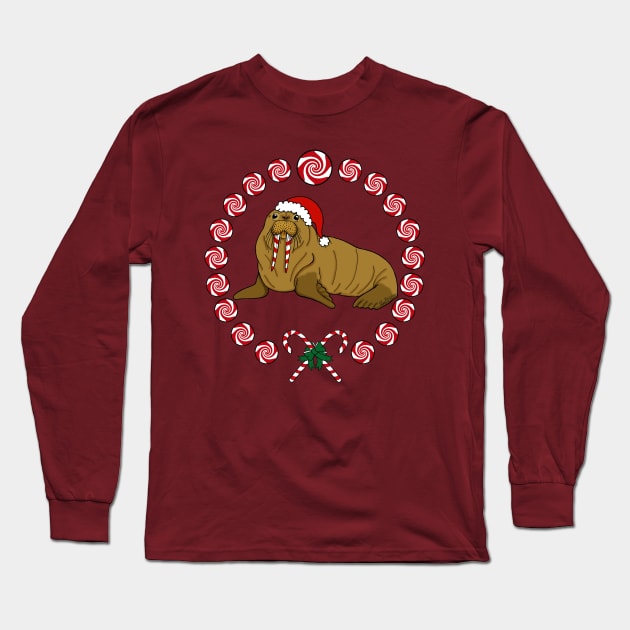 Peppermint Walrus Long Sleeve T-Shirt by HonuHoney